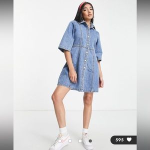 Monki Denim Mini Shirt Dress in Blue